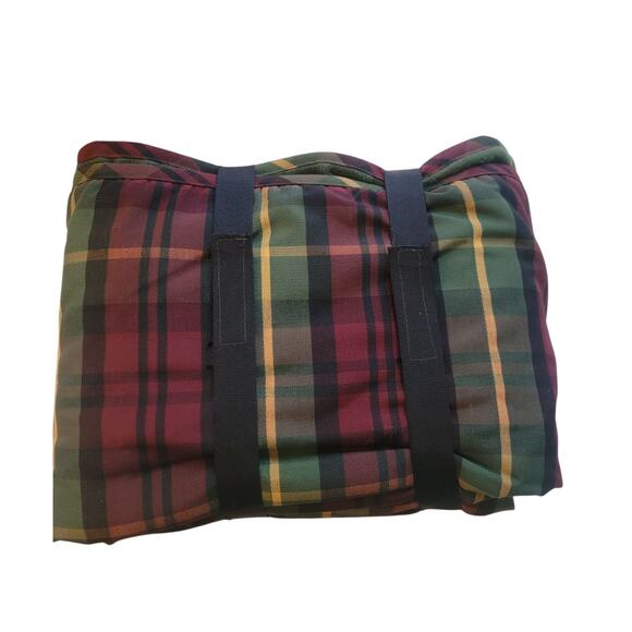 L.L.Bean HTF Picnic Zipper Canvas Tote Blanket Set Multi Plaid Used Once - Picture 7 of 15